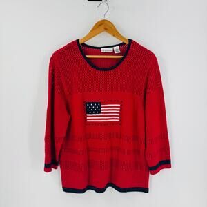 Vintage Croft & Barrow American Flag Knit Sweater Red Patriotic USA Size Large